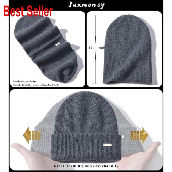 Merino Wool Double Layer Slouchy Beanie Soft Warm Unisex Winter Hat main image 4